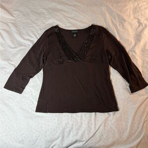 Women's Brown Top with Black Sequin and Beading Detail